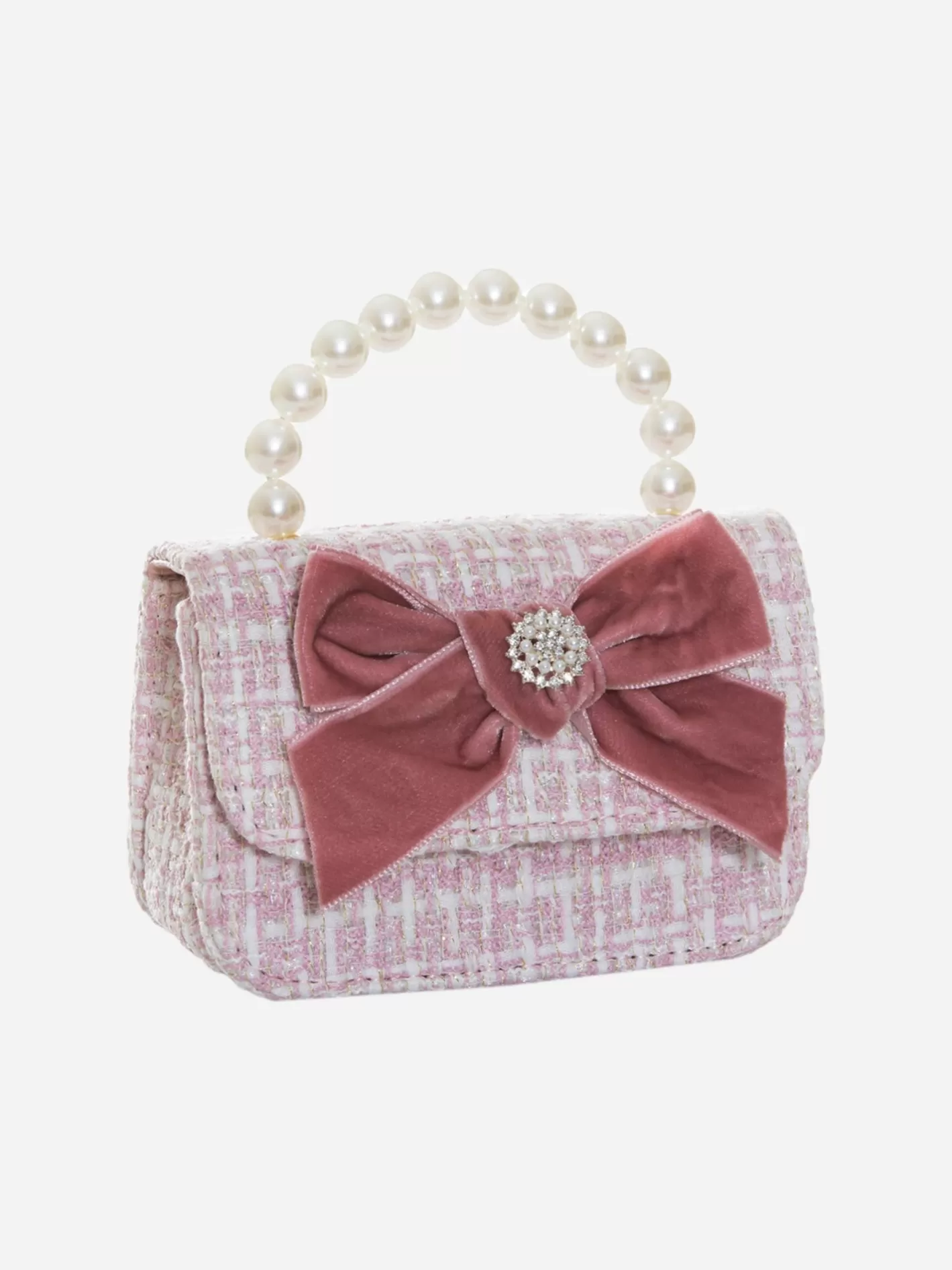 Outlet Patachou Bolsa Em Tweed Rosa E Alca De Perolas