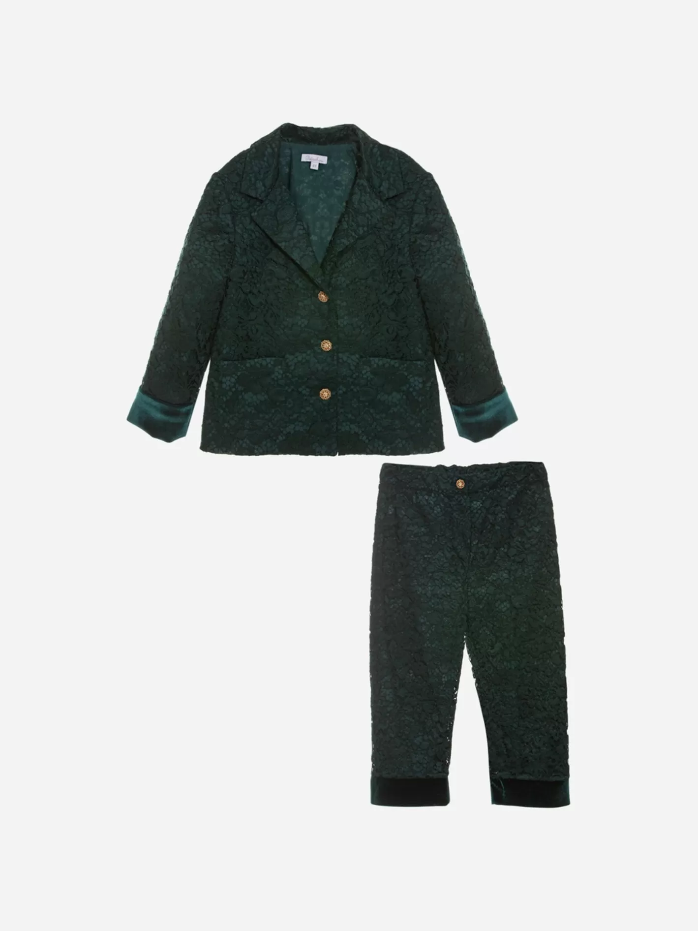 Sale Patachou Conjunto Blazer E Calca Em Renda Verde Escuro