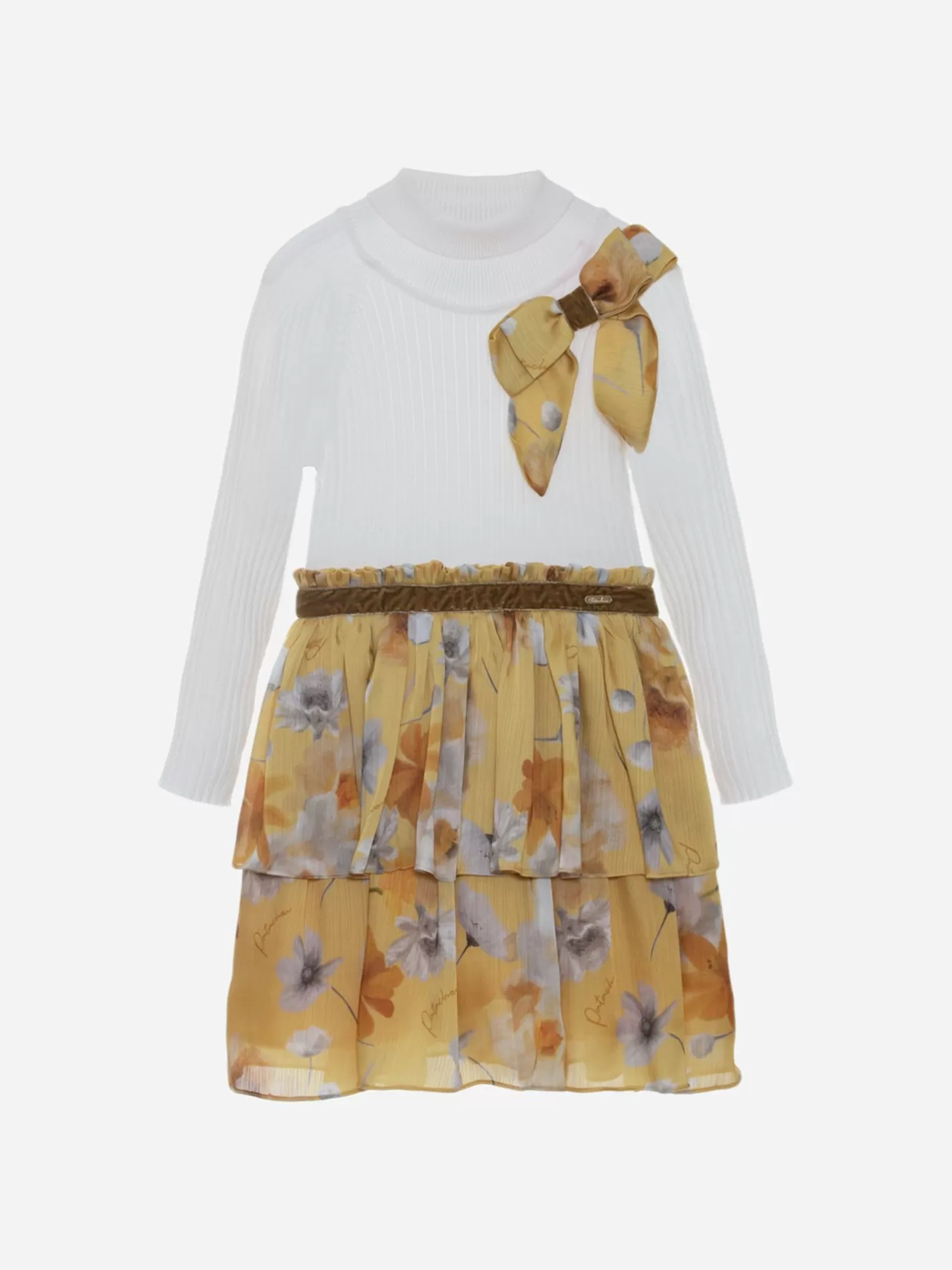 Fashion Patachou Vestido Branco E Amarelo Com Estampado Floral